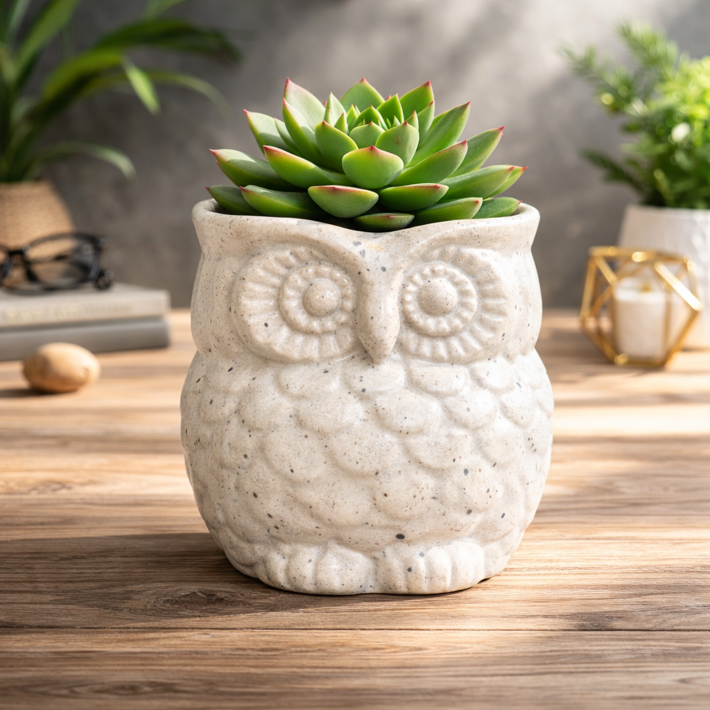 Pawpetals owl shaped ceramic pot
