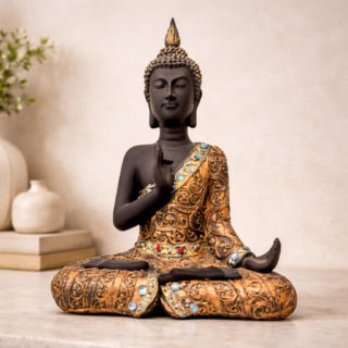 Paw Petals Meditating Buddha Idol Statue – Golden Serenity Showpiece for Home & Garden Decor