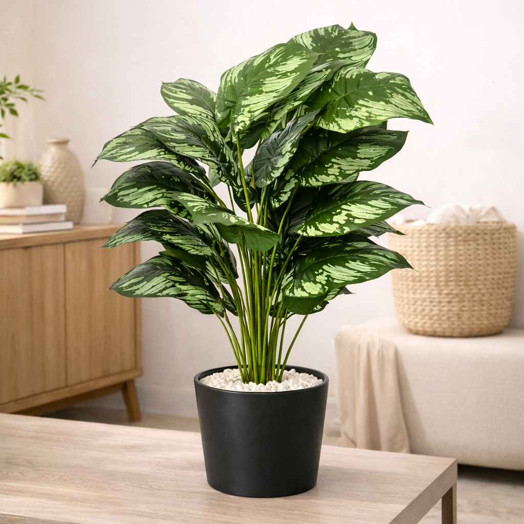 Modern-interior-with-artificial-Dieffenbachia