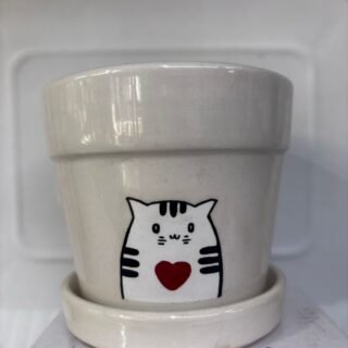 Pawpetals Round Mini Ceramic Pot with Cat Print