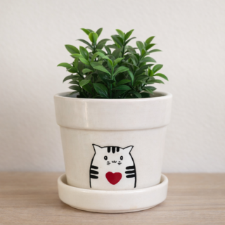 Pawpetals Round Mini Ceramic Pot with Cat Print